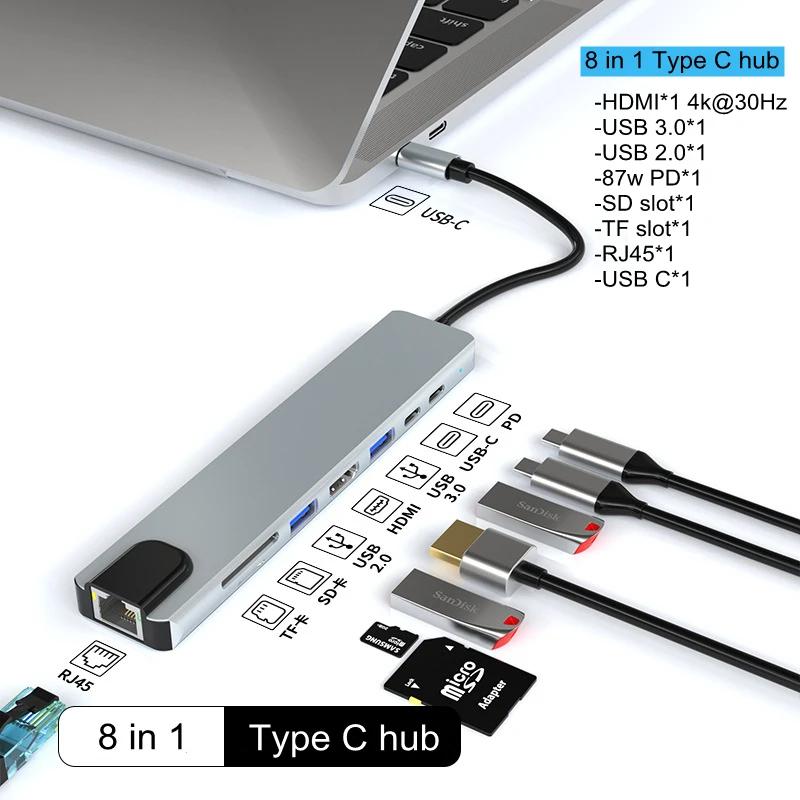 USB C  ˷̴ ձ Ŀ   Ƽ Ʈ ũ, ƺ   Ÿ C Ʈ 4K HDMI USB3.0 PD RJ45 TF SD